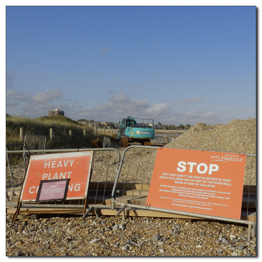 West Beach, Littlehampton, STOP - River wall at risk of collapse