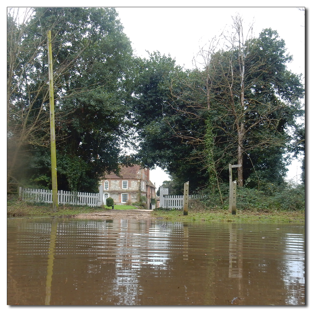 Deep water at Church Lane, Car park also under water