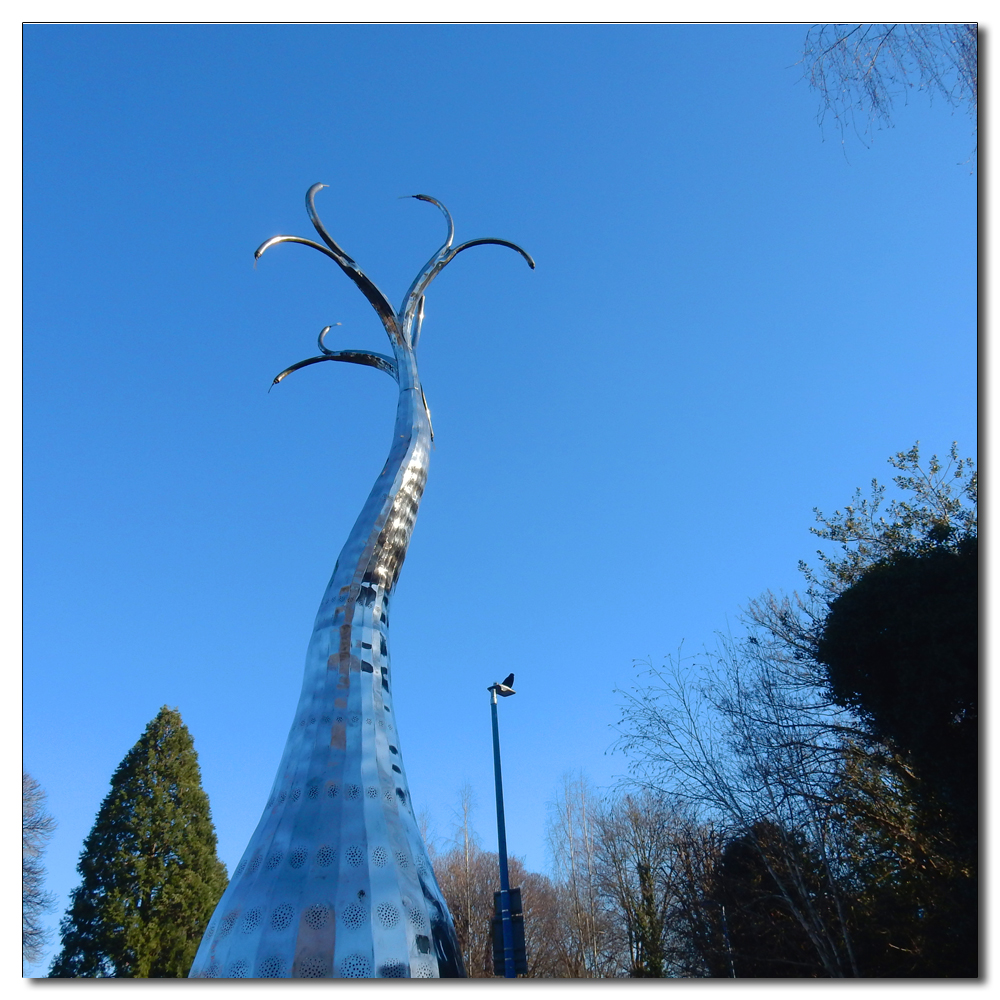 Horsham Park in the sun, Light Tree (stainless steel & fibre optics)