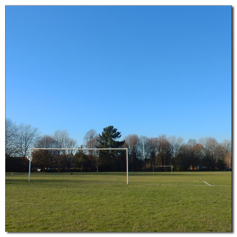 Horsham Park in the sun, Football pitch ready for the weekend